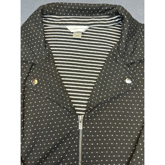 Christopher Banks Black Mini Polka Dot Zip Front Moto Jacket Women's Size XL - Picture 2 of 12